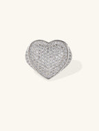 Front view of the pavé heart ring with smooth bezel edge on white background.