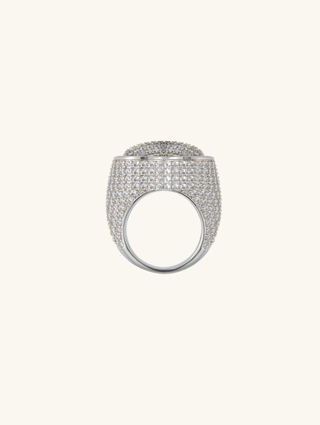 Profile view showing the domed heart top and pavé-set band on the Own Your Bloom ring.