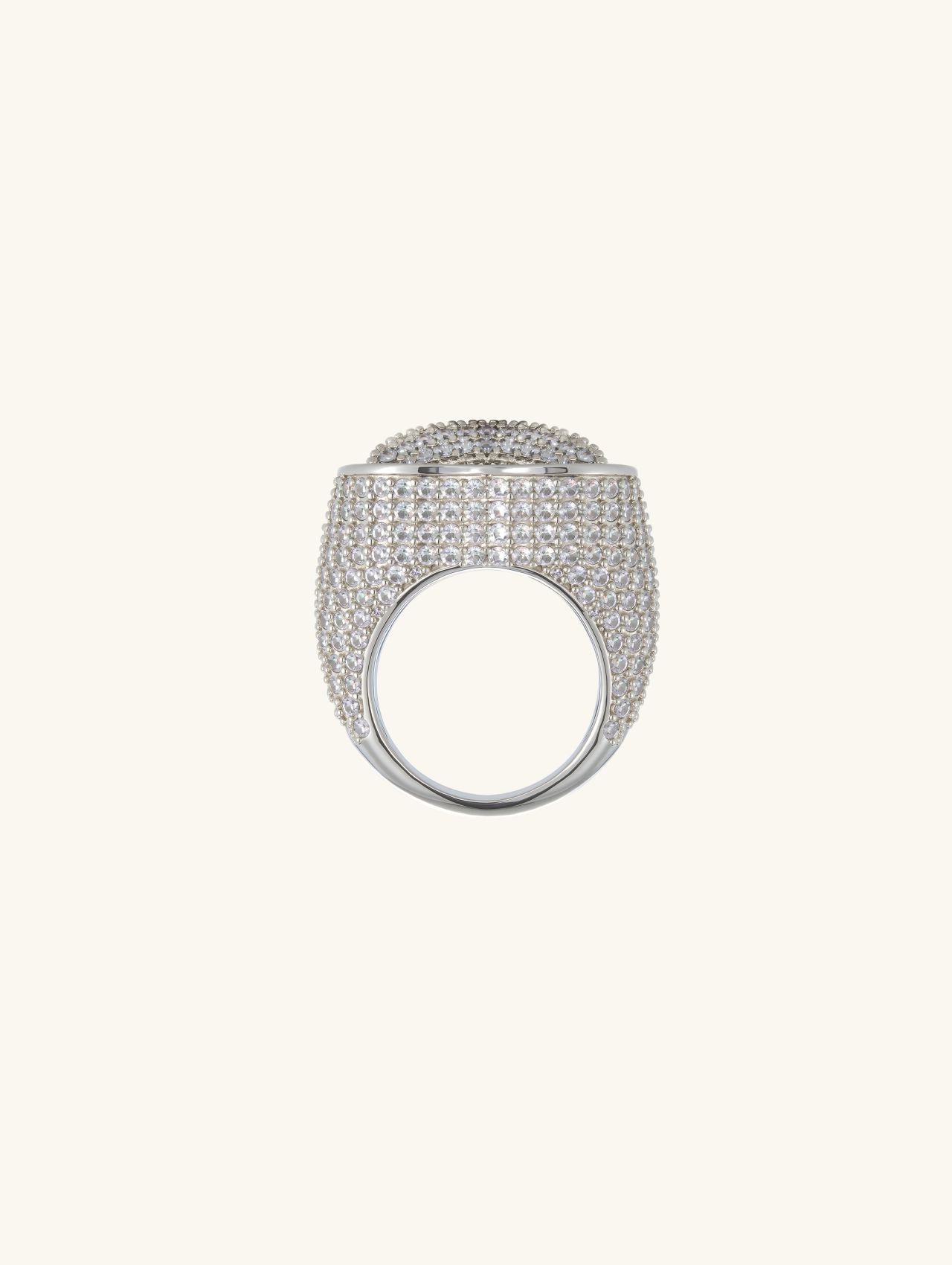 Profile view showing the domed heart top and pavé-set band on the Own Your Bloom ring.