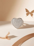 Front studio view of the Own Your Bloom pavé heart ring highlighting full pavé surface.