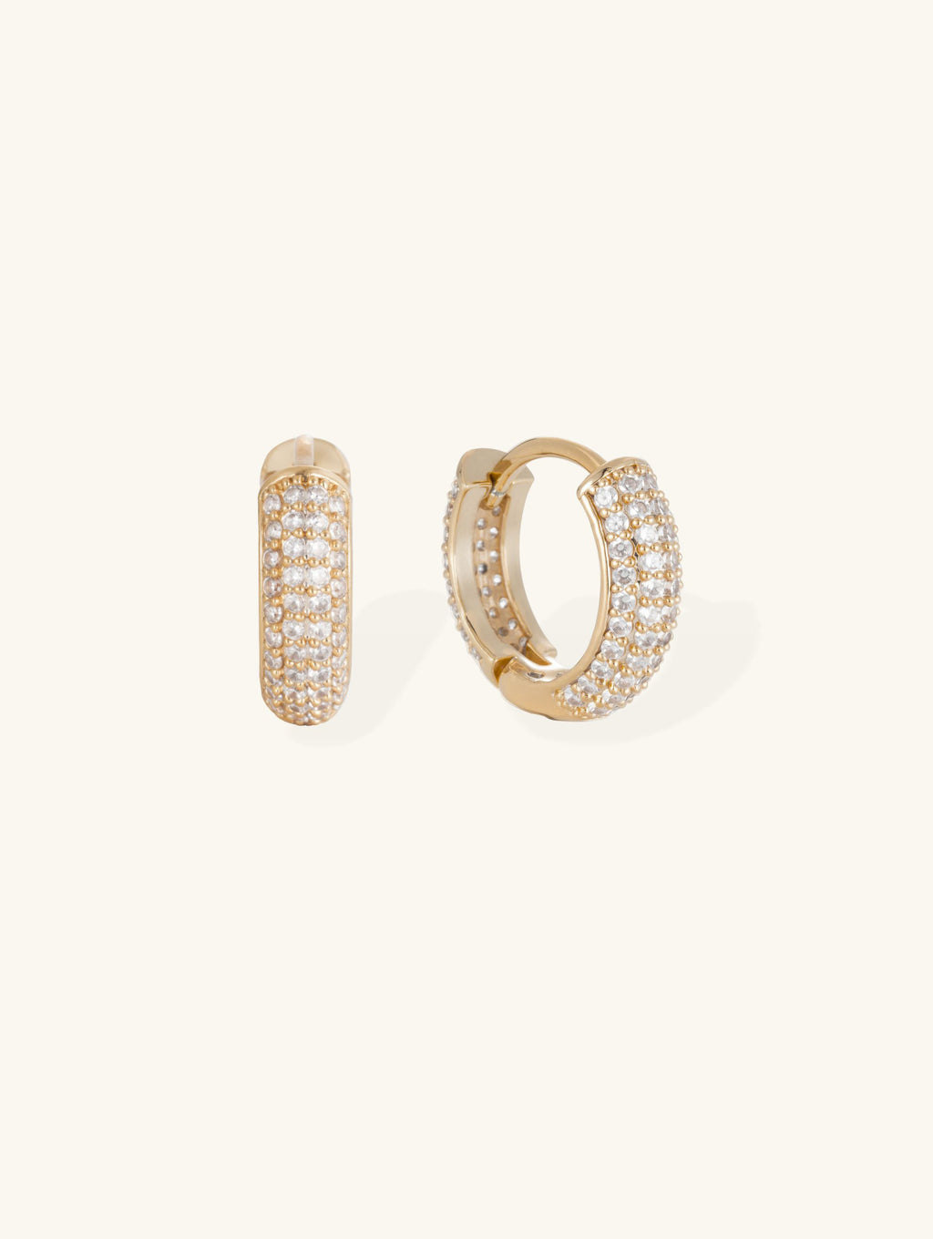 Own Your Bloom 14K gold-plated pavé hoop earrings, front view on white background.