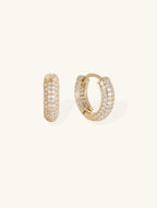 Own Your Bloom 14K gold-plated pavé hoop earrings, front view on white background.