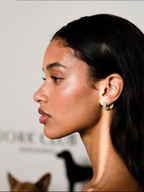 Side profile showing Own Your Bloom pavé hoop earring with comfortable fit.