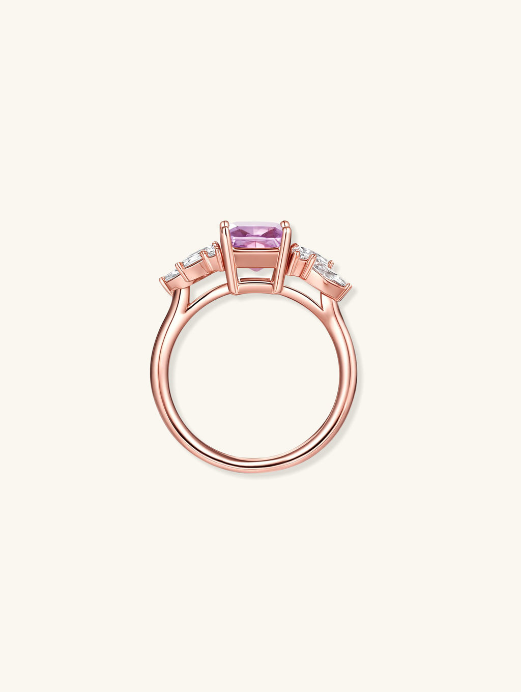 Own Your Bloom pink gemstone 14K diamond ring close-up, radiant-cut pink stone with fine craftsmanship, Miami.