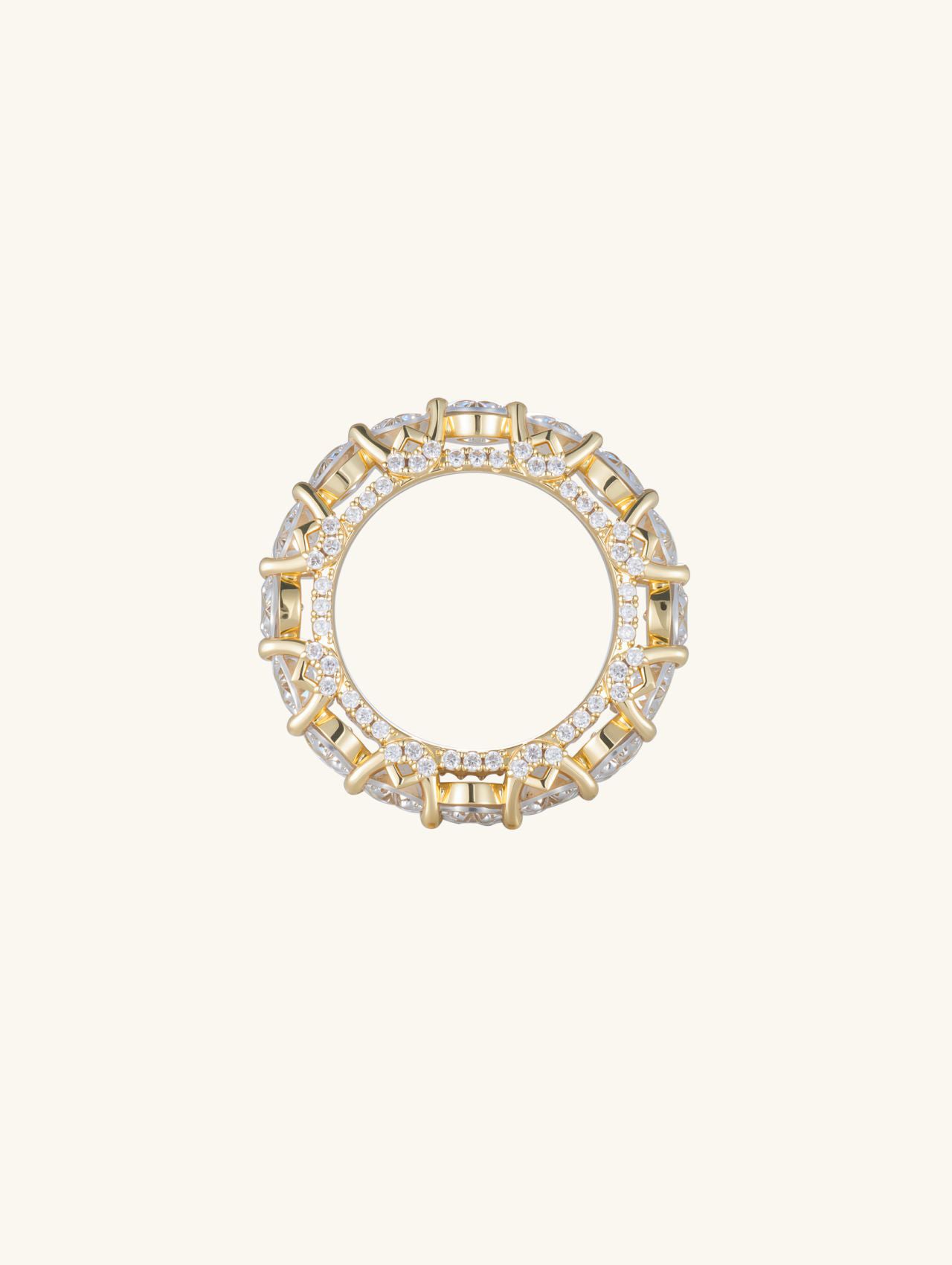 Own Your Bloom 14K yellow gold–plated prong-set full-circle diamond eternity ring, top-down view.