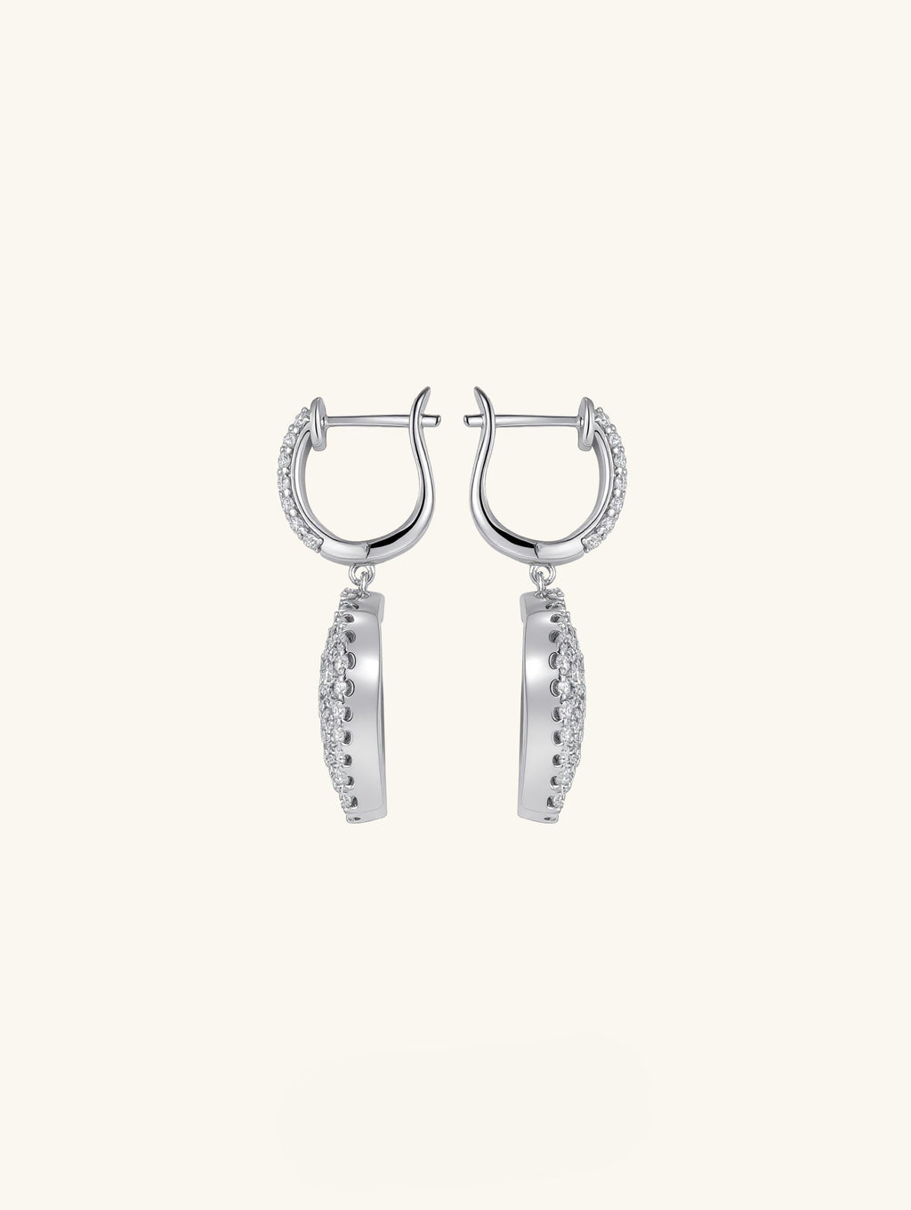 Own Your Bloom moissanite radiant drape earrings side view highlighting elegant curves and layered moissanite sparkle, luxury fine jewelry, Los Angeles.