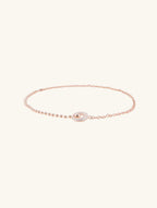 Own Your Bloom Rose Gold Bead Satellite Chain Necklace side angle featuring polished rose gold and modern circle pendant, Los Angeles.