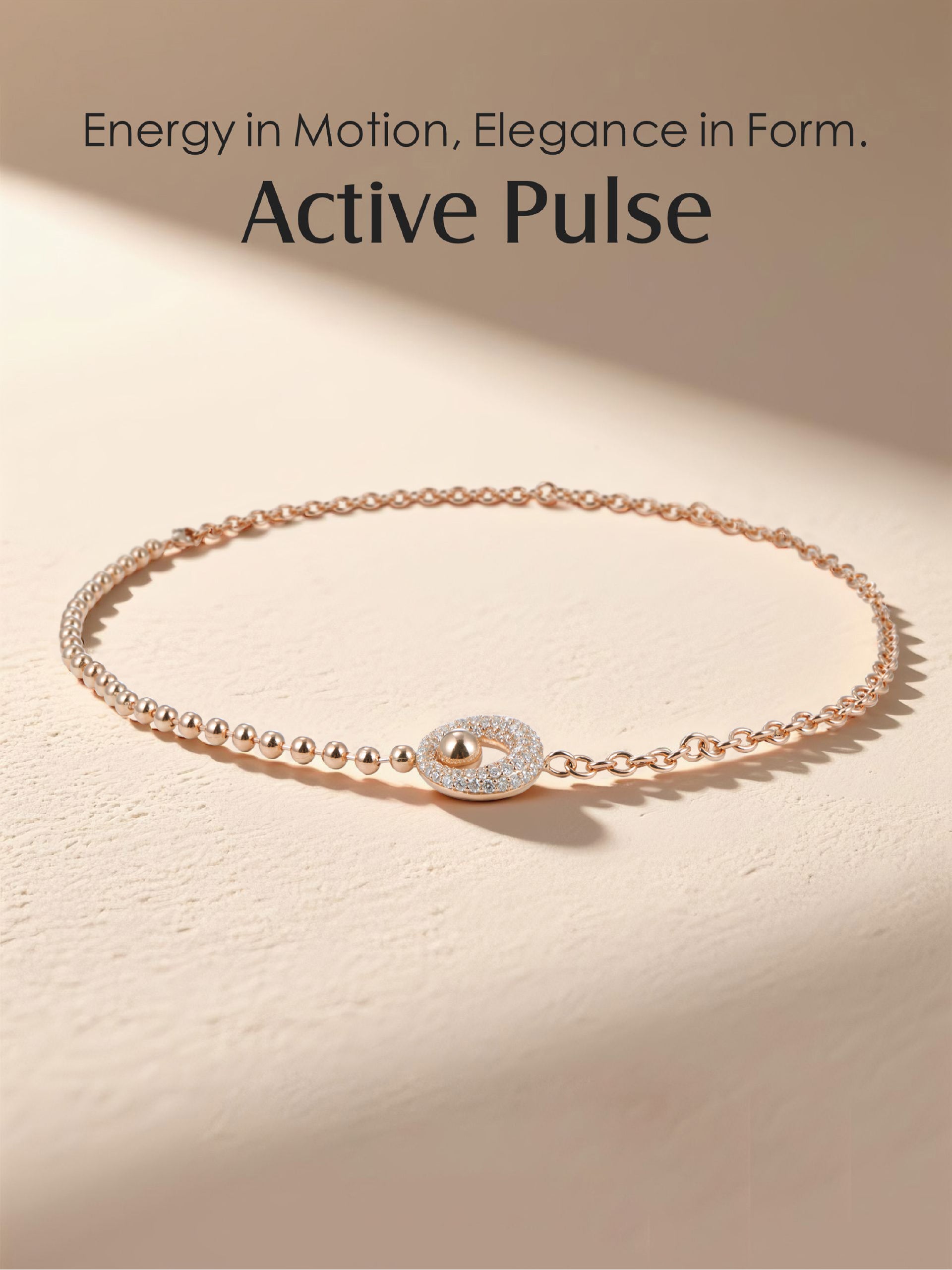 Own Your Bloom Bead Satellite Chain Necklace arranged artistically with soft shadows and refined metallic texture, Boston.
