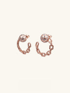 Own Your Bloom Rose Gold Crystal Chain Hoop Earrings side angle highlighting polished rose gold and sparkling crystal accents, Los Angeles.