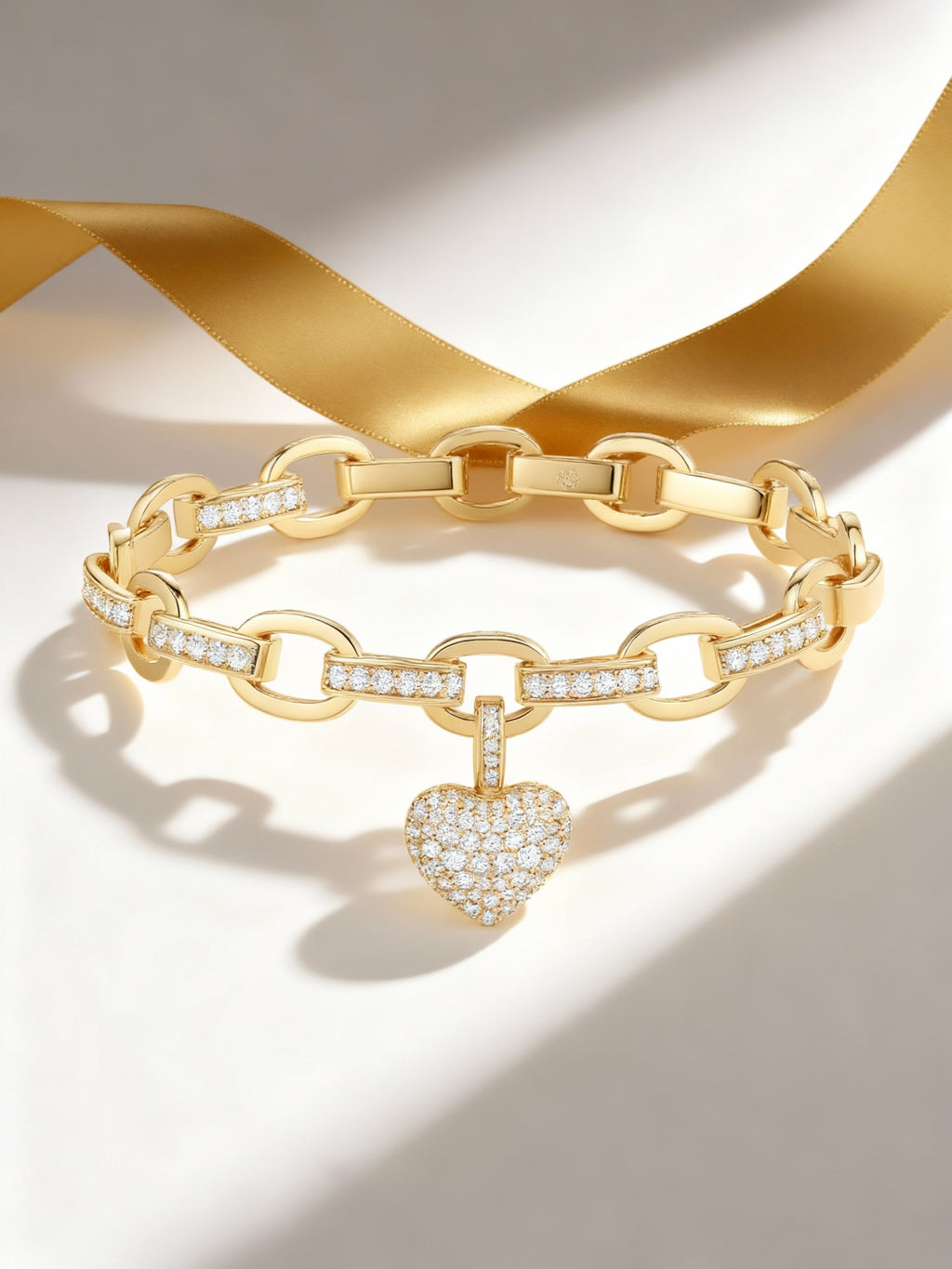 Own Your Bloom Rose Gold Heart Bracelet elegantly arranged with satin ribbon, reflecting timeless sophistication, Boston.