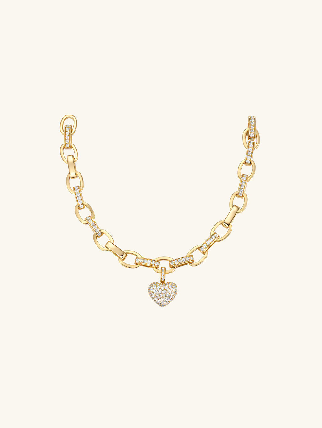 Own Your Bloom Rose Gold Heart Link Bracelet top view highlighting luxury gold finish and sparkling diamond heart charm, Chicago.