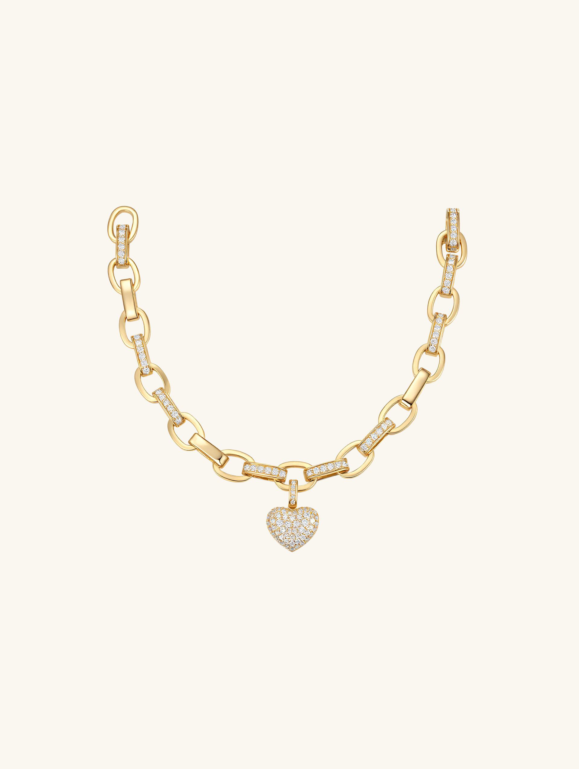 Own Your Bloom Rose Gold Heart Link Bracelet top view highlighting luxury gold finish and sparkling diamond heart charm, Chicago.