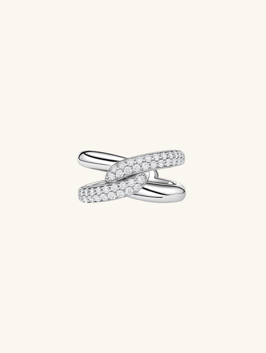 Own Your Bloom sterling silver crossover ring detailed view highlighting micro-pavé diamonds and craftsmanship, Chicago.
