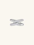 Own Your Bloom sterling silver crossover ring detailed view highlighting micro-pavé diamonds and craftsmanship, Chicago.