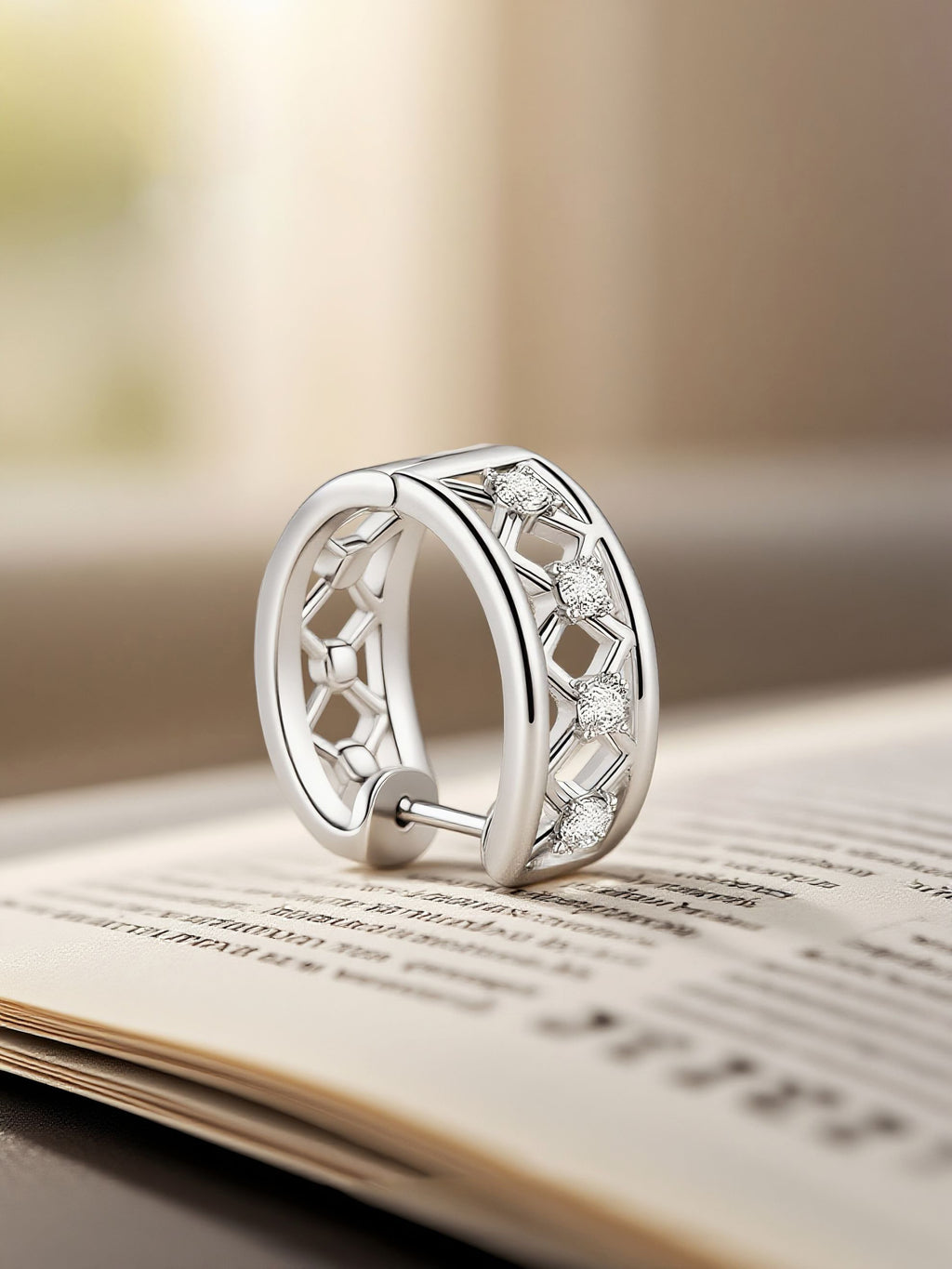 Own Your Bloom silver openwork earrings photographed on a neutral background with natural shadows, luxury minimalist jewelry, Dallas.