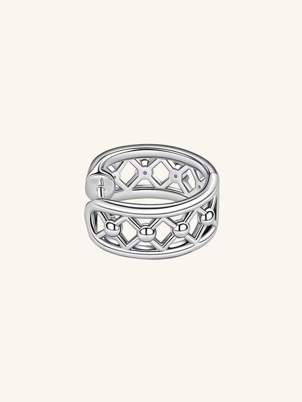 Own Your Bloom silver lattice geometric earrings front view with openwork diamond pattern in sterling silver, New York.