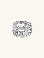 Own Your Bloom silver lattice geometric earrings front view with openwork diamond pattern in sterling silver, New York.