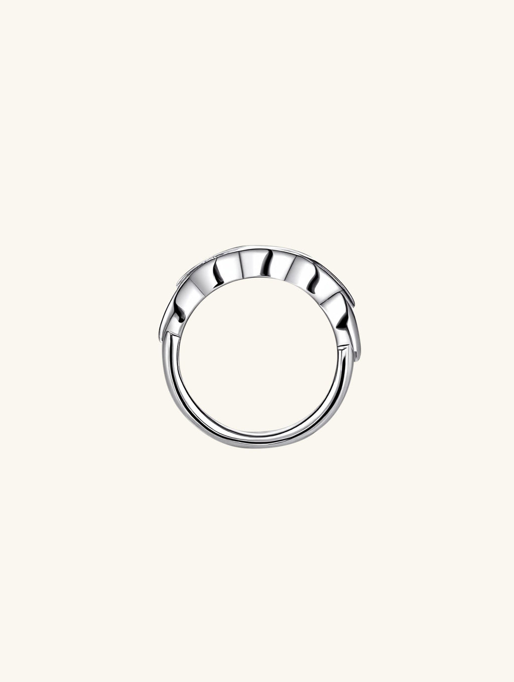 Own Your Bloom silver pavé Cuban link chain ring detailed view showing craftsmanship and modern elegance, Chicago.