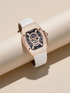 Own Your Bloom skull diamond quartz rose gold women’s watch captured in soft reflective lighting, fine jewelry image, Seattle.