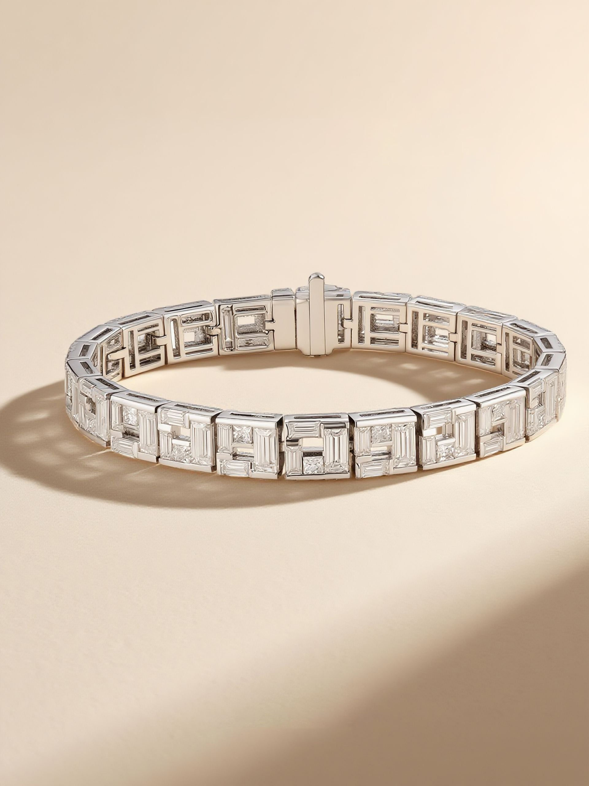 Own Your Bloom Gleam Grid Silver Bracelet displayed with soft light and architectural style, expressing modern sophistication, Boston.