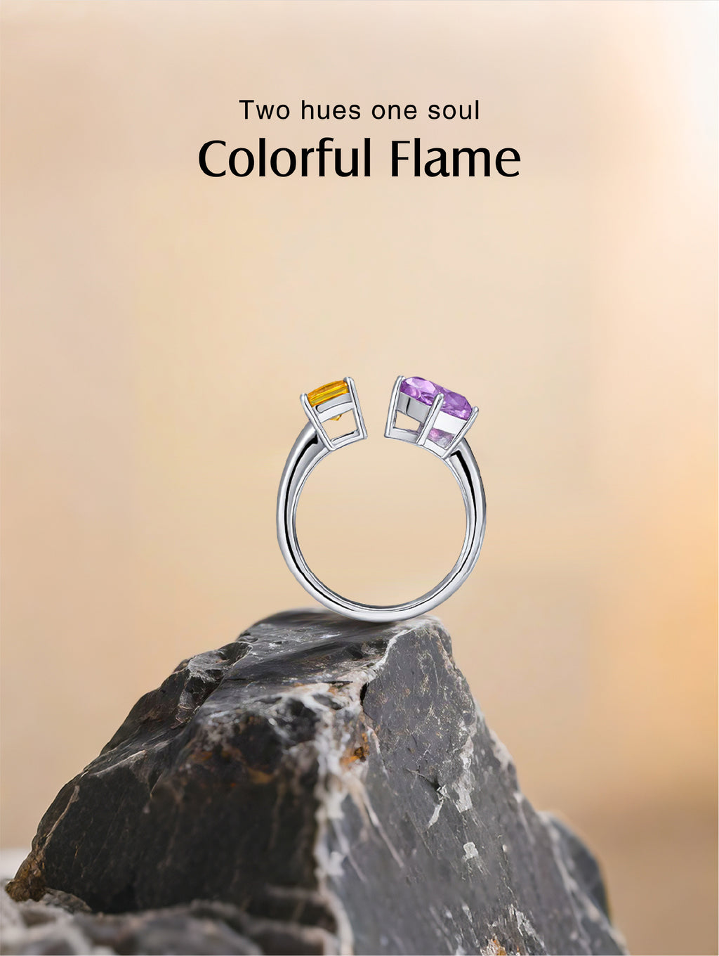 Own Your Bloom Colorful Gemstone Ring in natural light with beach-inspired tones, elegant silver craftsmanship, Boston.