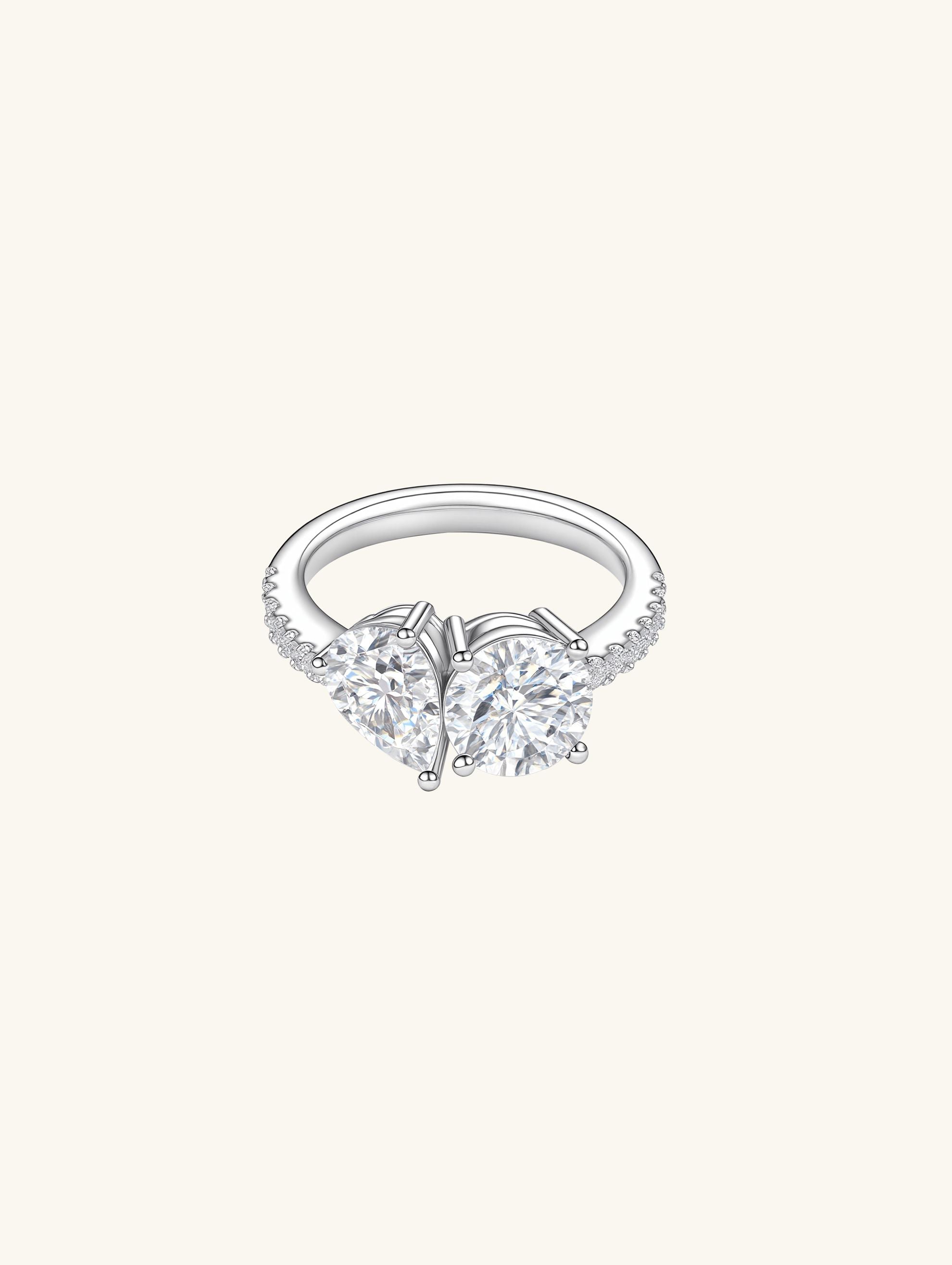 Own Your Bloom two stone Toi et Moi diamond ring front view in 14K white gold, showcasing twin round-cut brilliance, fine jewelry, New York.