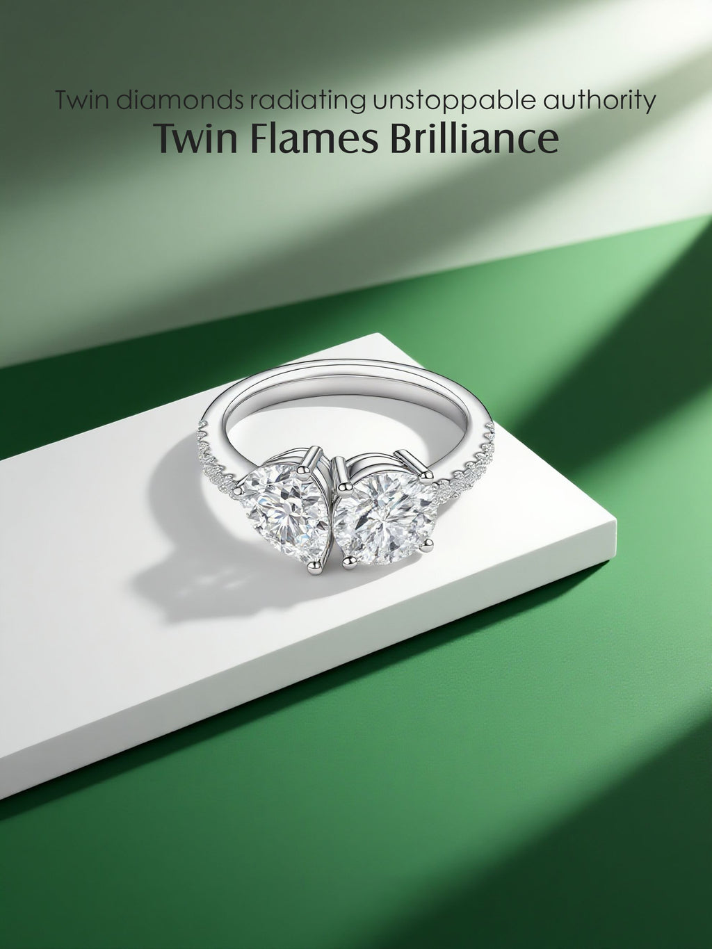 Own Your Bloom Toi et Moi two diamond ring photographed on luxury geometric surface, symbolizing unity and strength, Boston.