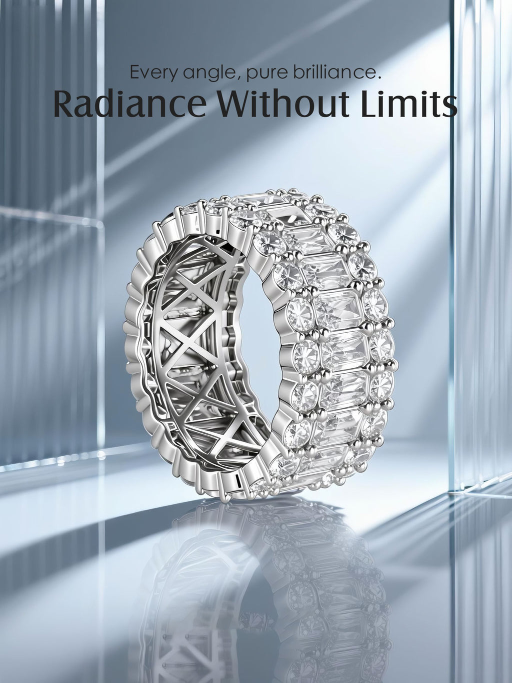 Own Your Bloom 14K diamond ring with modern lighting design, radiant high-end jewelry aesthetic, Houston.